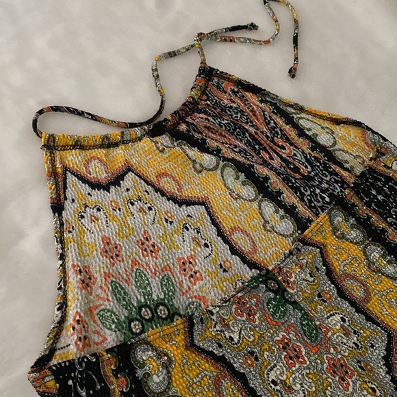 SEXY! Vintage Halter Body Con Midi Dress Multi print Size S-M - Picture 5 of 11